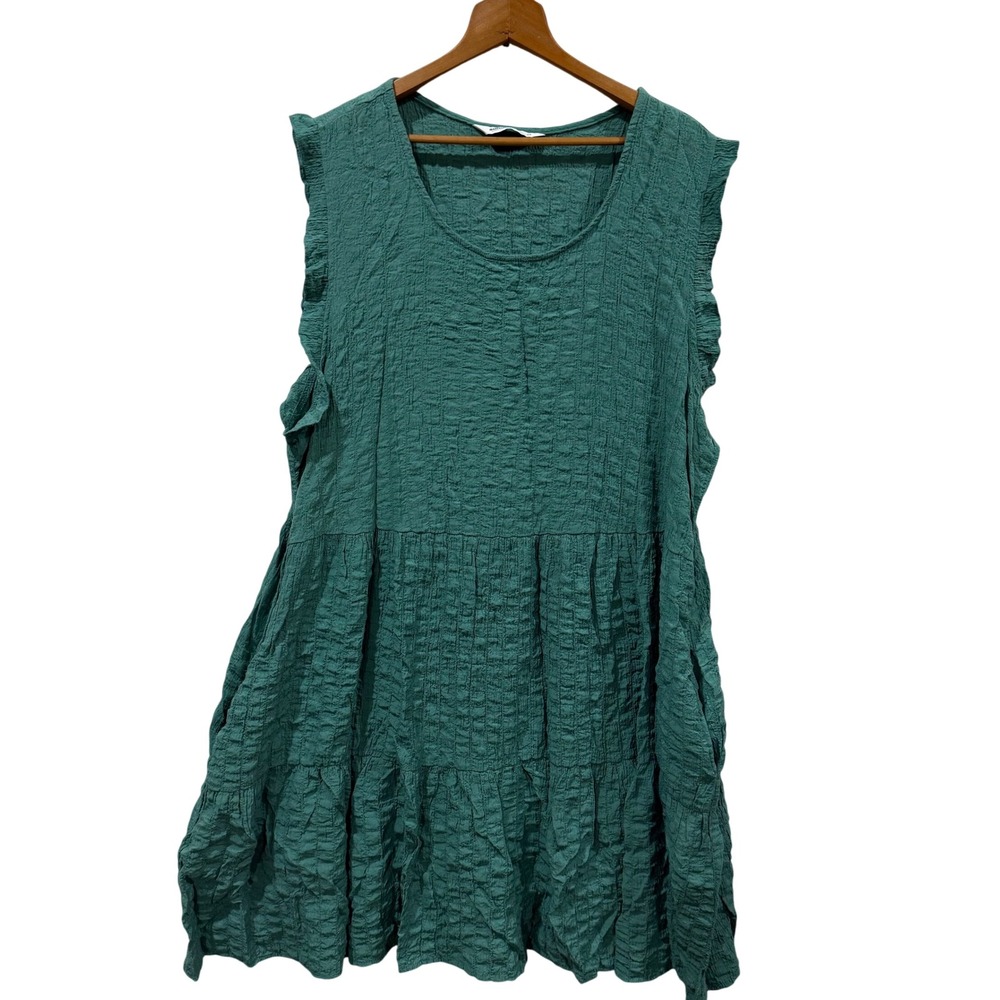 Sonoma Goods For Life Green Textured Tiered Ruffle Mini Dress Plus Sz 2X Pocket